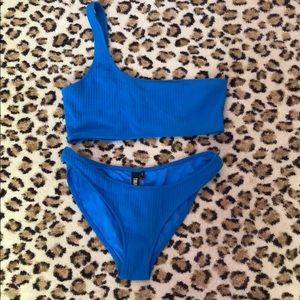 Triangl blue ribbed one strap Bikini Set